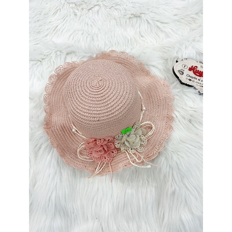 mũ vành bé gái viền sóng ren từ 2 đến 5t