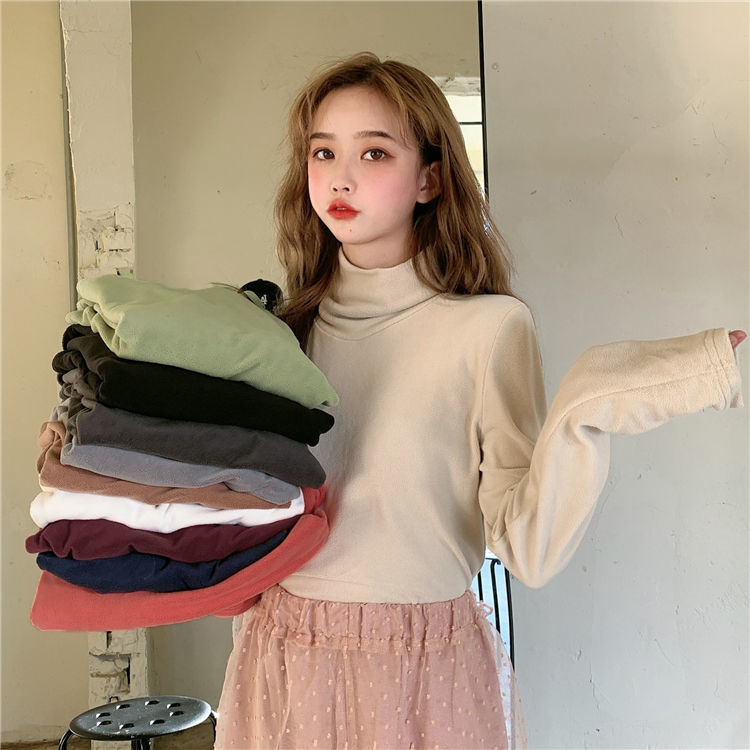 Áo Giữ Nhiệt New Korean Long-sleeved Ins High Collar Bottoming Shirt Women