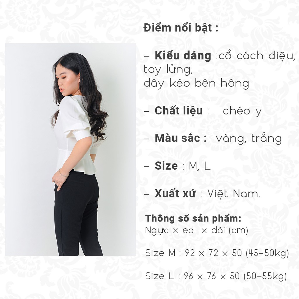Áo kiểu công sở thời trang Eden dáng ngắn cổ cách điệu tay lửng dây kéo hông chất liệu mềm mịn không nhăn - ASM052