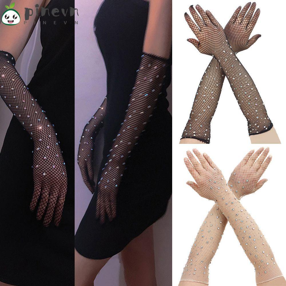 Găng Tay Lưới Co Giãn Đính Hạt Kim Cương Lấp Lánh