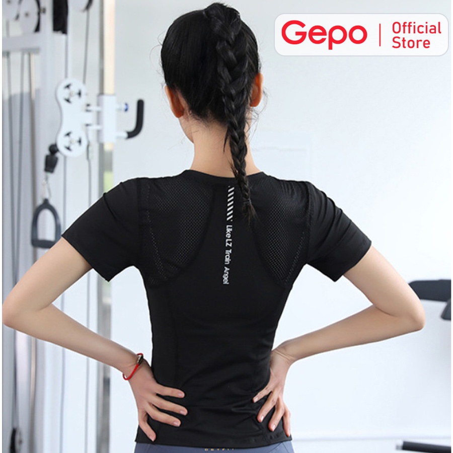 Áo thun cộc tay tập gym yoga nữ vải co giãn 4 chiều mềm mịn thấm hút mồ hôi GEPO GP207
