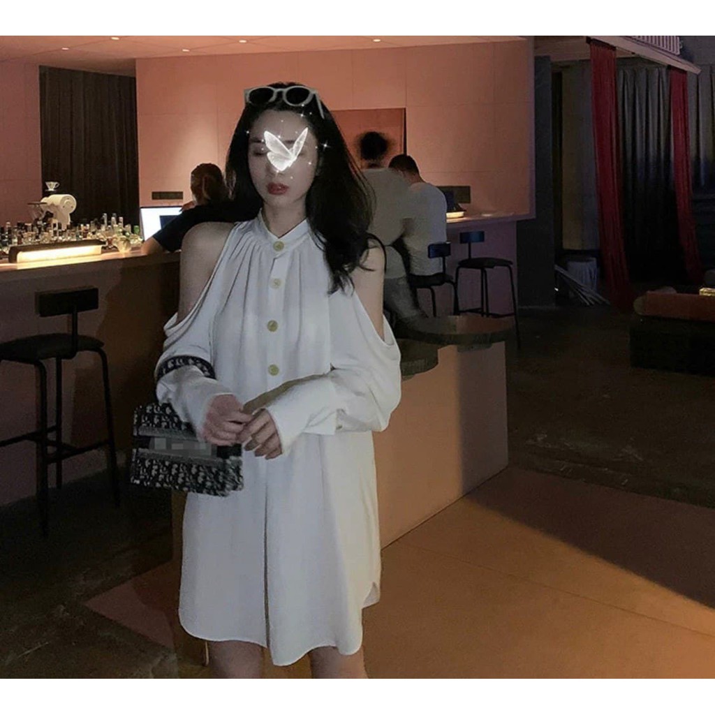 [Mã WAMT1505 giảm 10K đơn 0K] Váy Suông Kiểu Sơ Mi Khoét Tay Nút Gỗ (TRẮNG) | BigBuy360 - bigbuy360.vn