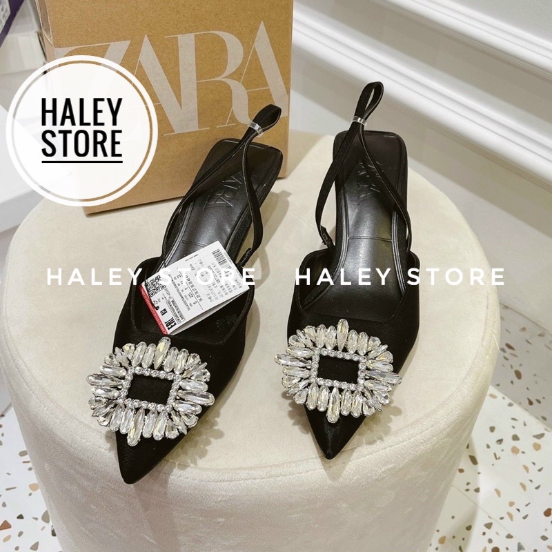 Giày sandal mũi nhọn HALEY STORE gót 5p đính khoá đá Za/ra sang trọng rẻ bền đẹp tiểu thư tiệc cưới cô dâu