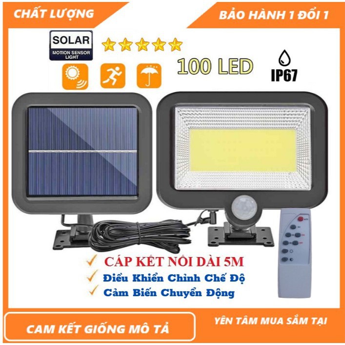 Đèn năng lượng mặt trời,đèn đường 100 Led cảm biến hồng ngoại 3 chế độ chống nước (CÓ ĐIỀU KHIỂN)