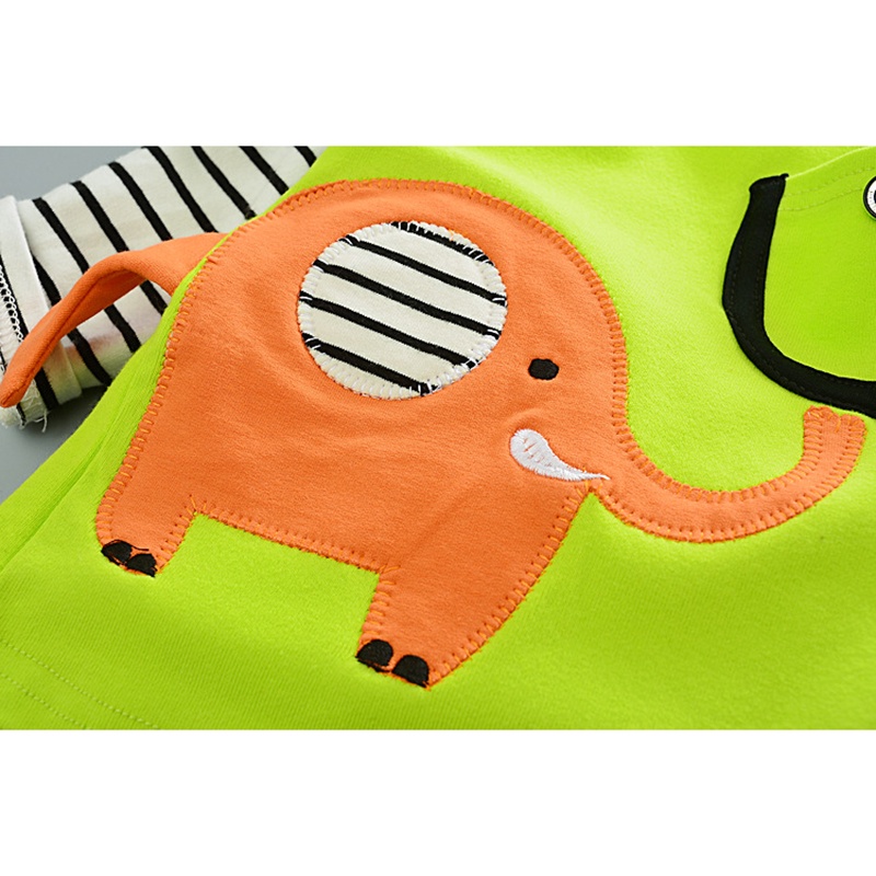BEAR LEADER Set Đồ 2 Món Gồm Áo Thun Tay Dài Kẻ Sọc In Hình Voi Hoạt Hình + Quần Dài Cho Bé Trai / Gái