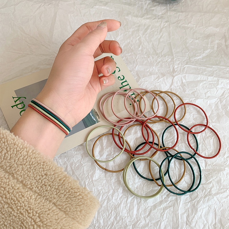 Bộ 100 dây buộc tóc đàn hồi phong cách Hàn Quốc độc đáo