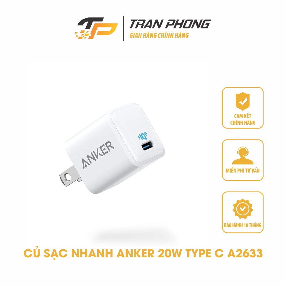 Củ Sạc Nhanh Anker Type C PD 20W PowerPort III Nano A2633 - Bảo Hành 18 Tháng, Hàng Chính Hãng