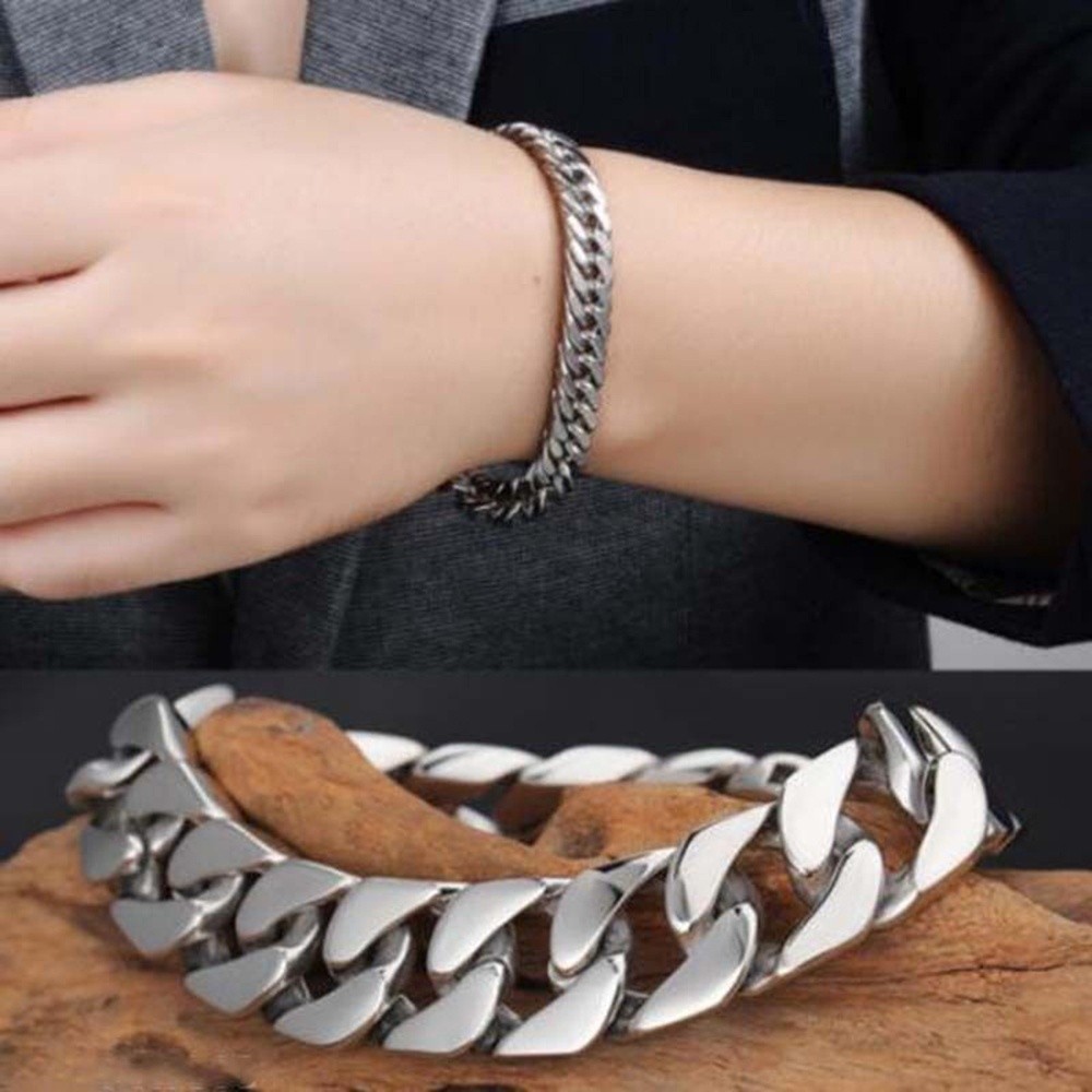 Vòng tay dây xích bằng thép không gỉ mạ bạc sành điệu cho nam