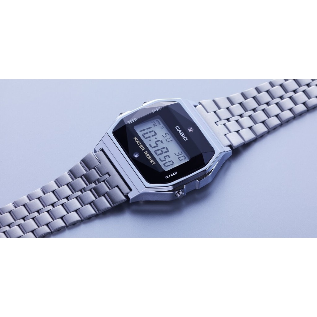 New Đồng Hồ Nữ Casio LA670WAD-1DF Điện Tử - Dây Đeo Kim Loại - Mặt Vuông Đính Đá Kim Cương