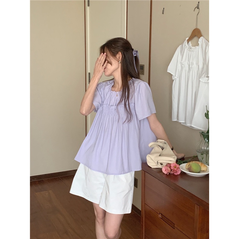 Áo Thun Nữ Ngắn Tay Cổ Tròn Thiết Kế Đơn Giản Thời Trang Mùa Hè Mới