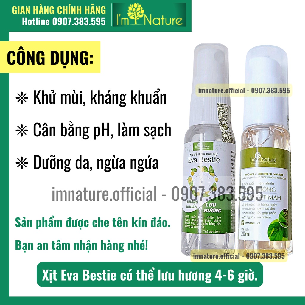 Set Mini/ Dung Dịch Vệ Sinh Phụ Nữ Trầu Không I'm Nature &amp; Xịt Khử Mùi Vùng Kín Eva Bestie