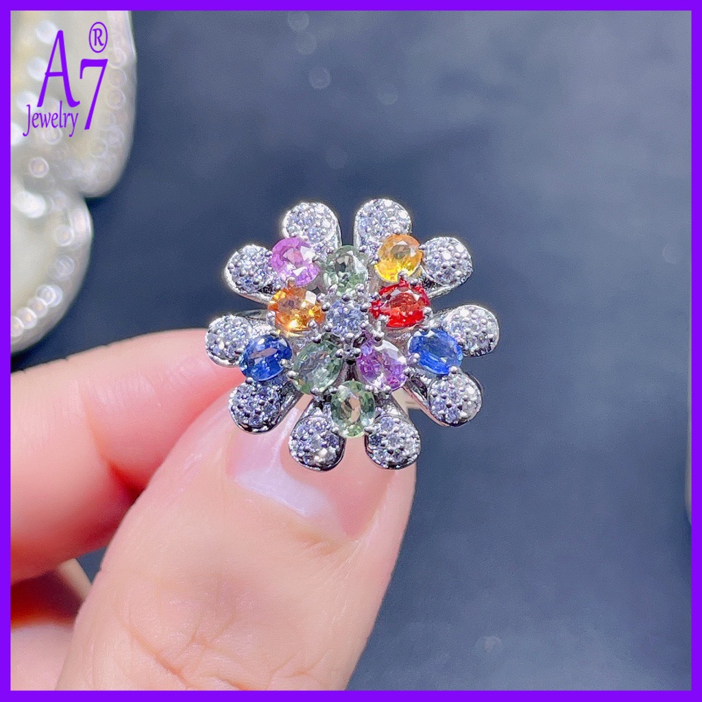 Nhẫn Bạc A7 S925 Đính Đá Nhiều Màu Cho Nữ
