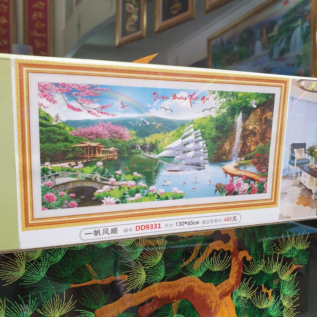 Tranh Đính Đá THUẬN BUỒM XUÔI GIÓ. Kích Thước: 1m30 x 65cm - 1m60 x 75cm
