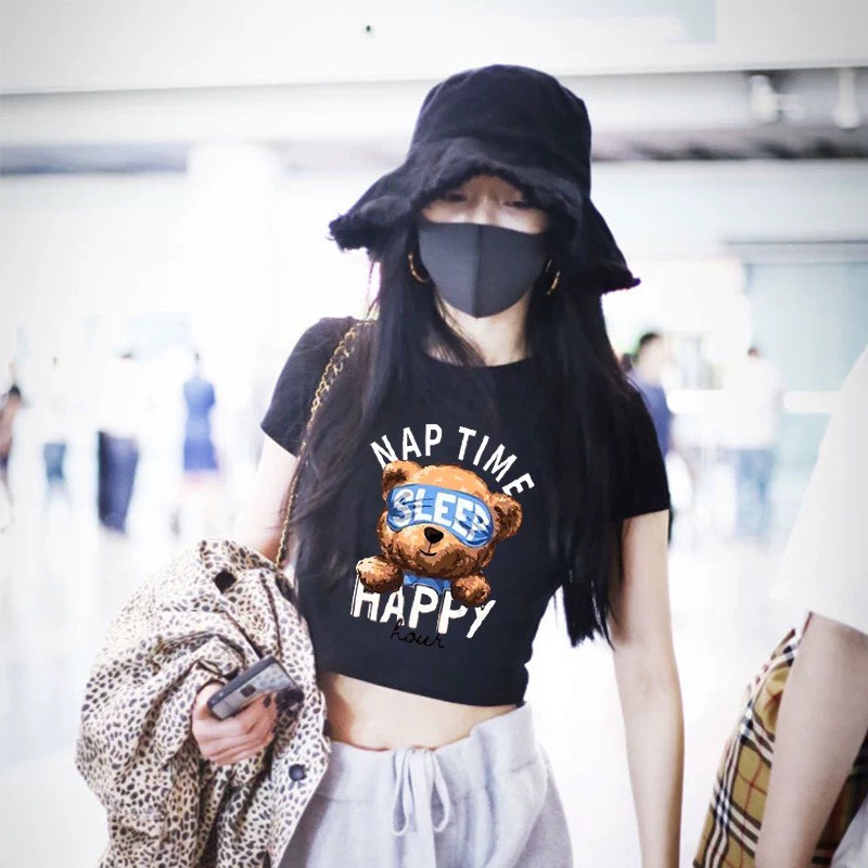 Áo thun croptop Gấu HAPPY