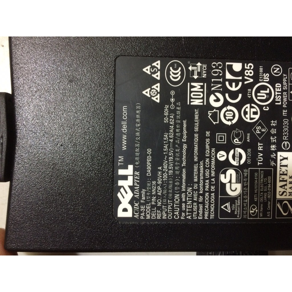 Xạc laptop Dell 90w chân kim to loại dẹt có đèn báo màu xanh đầu giắc cắm