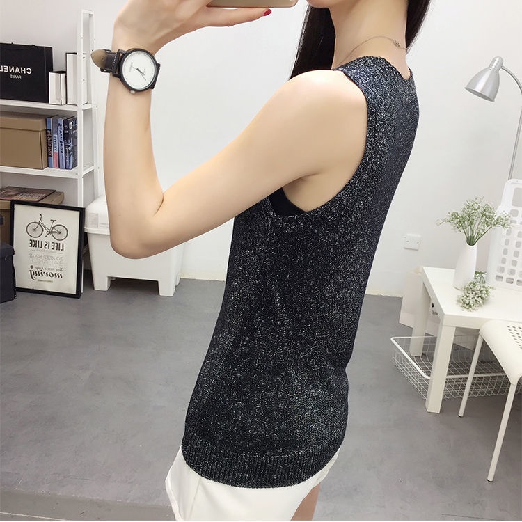 Áo Yếm Dệt Kim Vải Lụa Lạnh 153214 Áo Sát Nách Cổ Chữ v Vải Lụa Thiết Kế Đơn Giản Thời Trang Mùa Hè Cao Cấp