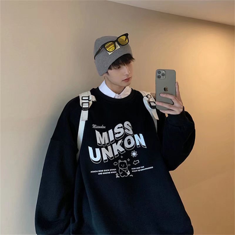 Áo sweater nỉ bông thu đông Ulzzang hiphop form rộng unisex 45kg-100kg