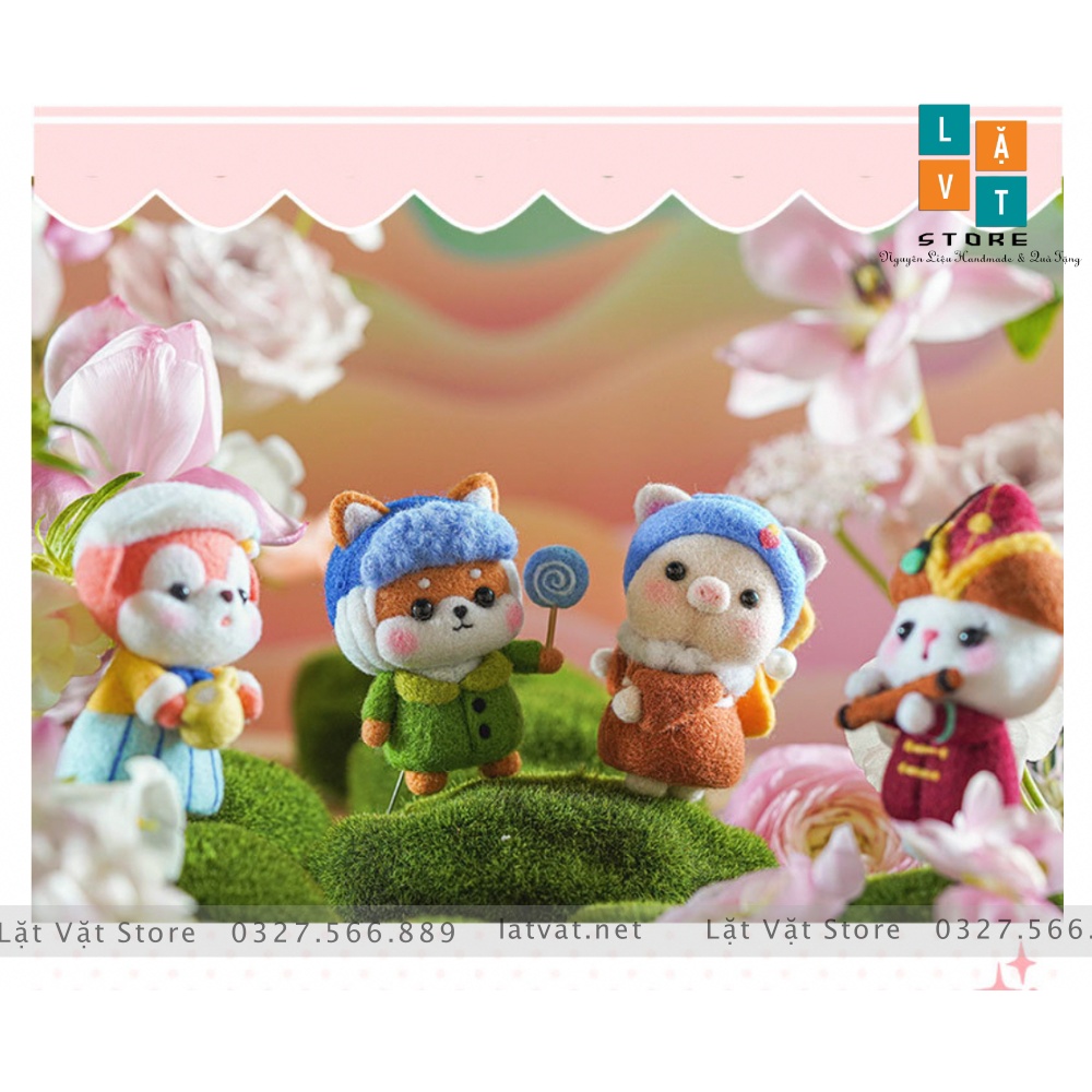 Bộ len chọc Gia Đình Dễ thương có hướng dẫn video, cách làm đơn giản làm quà tặng, needle felting shiba,pig.