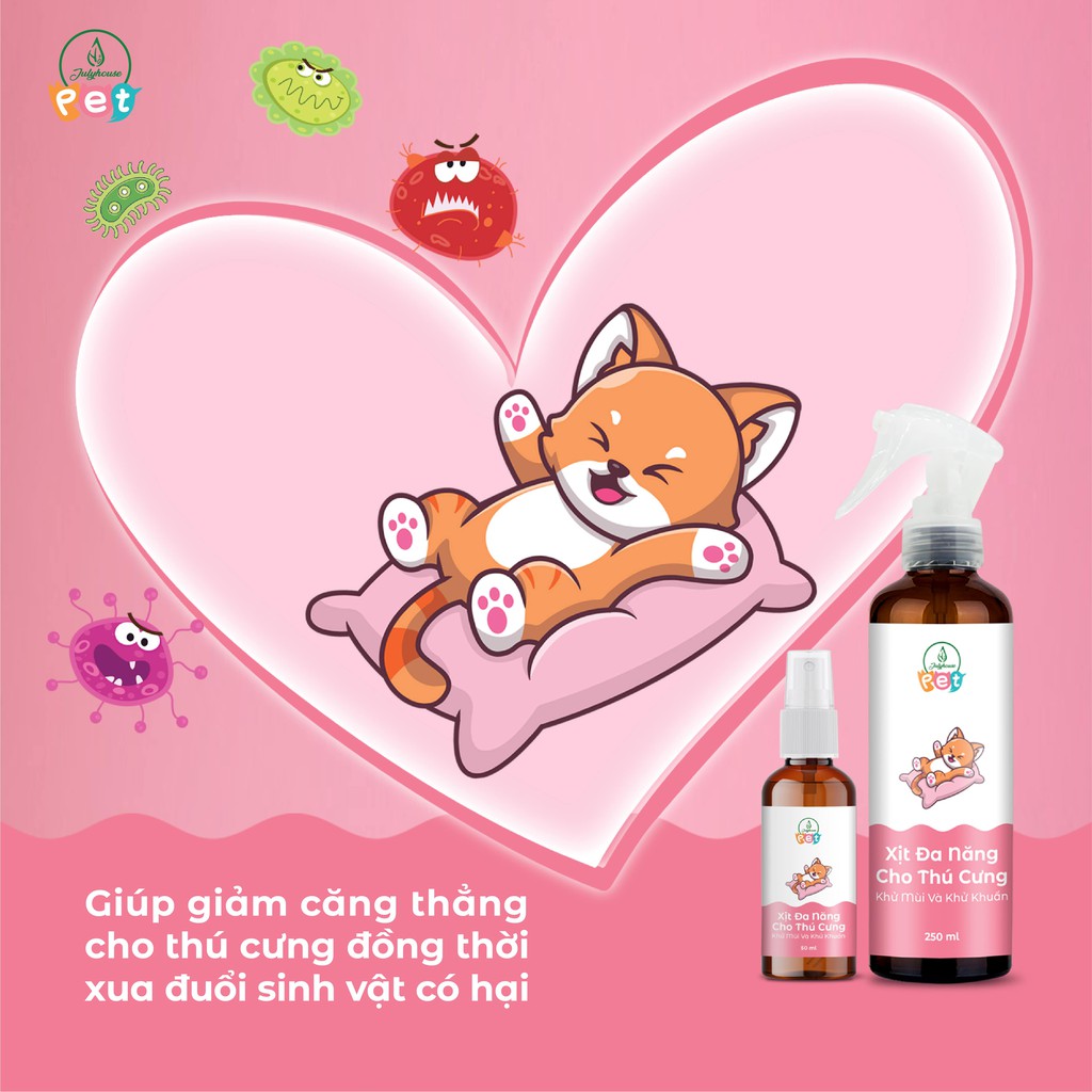 Nước lau sàn cấp tốc dạng xịt khử khuẩn khử mùi chó mèo 50ml JULYHOUSE kết hợp tinh dầu Oải Hương, Khuynh Diệp, Sả Chanh