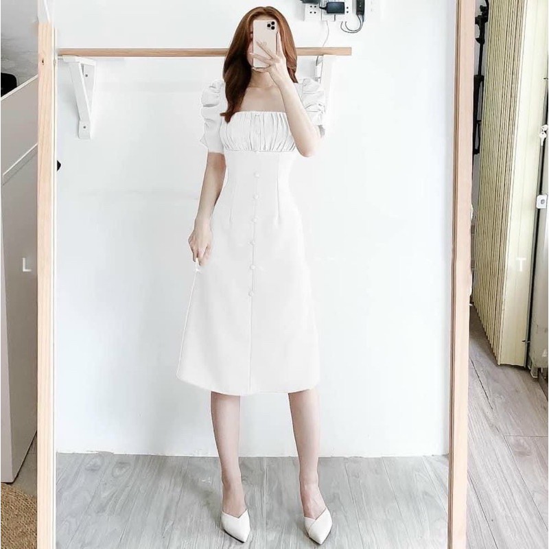 Đầm váy đi tiệc xếp li ngực nút bọc 6 màu xuongvnxk