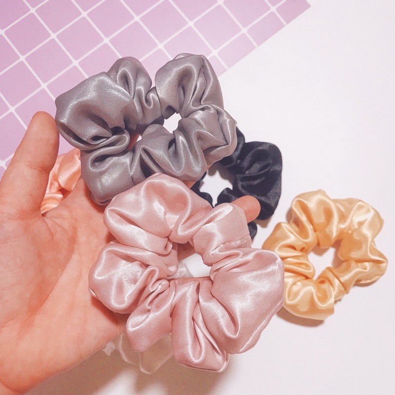 Dây cột tóc vải scrunchies phi lụa màu sắc nổi bật