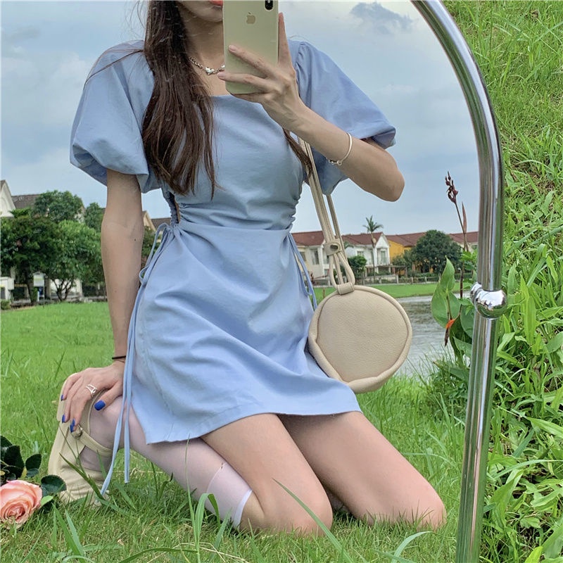 Đầm Tay Phồng Cổ Vuông Thiết Kế Mới Xinh Xắn Thời Trang Mùa Hè Dành Cho Nữ