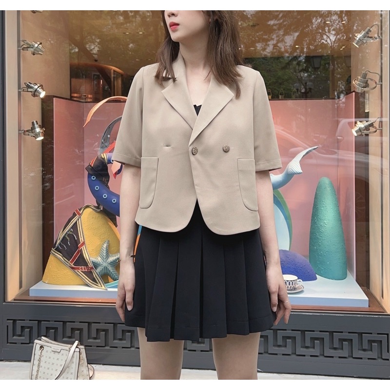 Áo khoác blazer nữ 1 lớp tay ngắn dáng ngắn hàng thiết kế Huien Design form Hàn Quốc thời trang thanh lịch trẻ trung | BigBuy360 - bigbuy360.vn