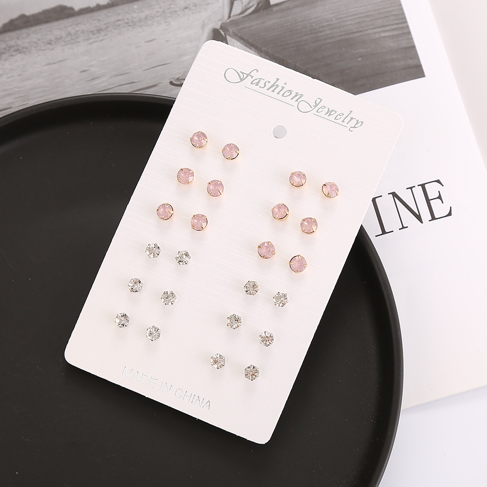 Bộ 12 đôi bông tai đính đá thời trang nữ