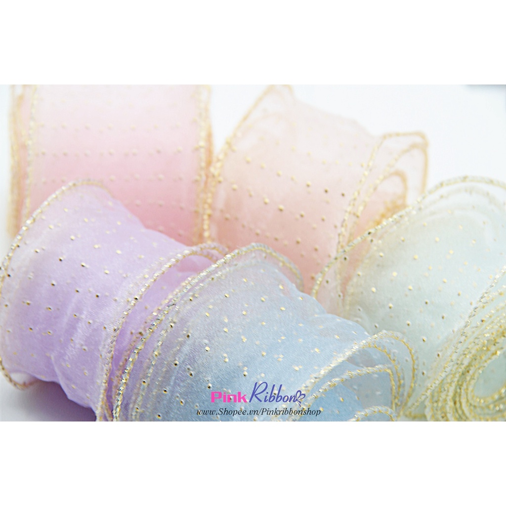 RB viền bô đê kim tuyến chấm bi nhũ 4cm