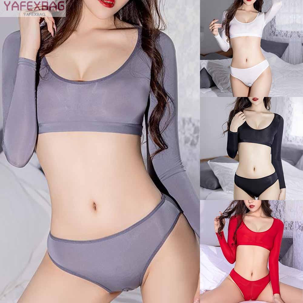 Women Shorts Suit Ladies Lingerie See Through Sexy Underwear Oil Shiny
