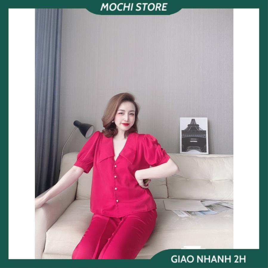 Bộ Ngủ, Đồ Ngủ Lụa Satin Áo Cổ Sen Tay Cộc Quần Dài Màu Trơn Chất Lụa Satin Cao Cấp Thời Trang Mặc Nhà Sang Chảnh. | BigBuy360 - bigbuy360.vn