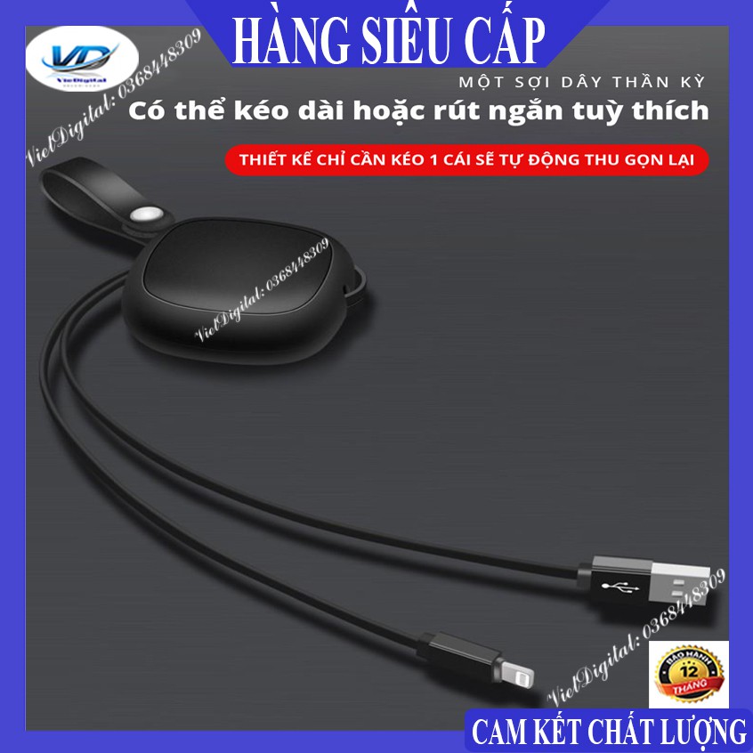 Cáp sạc Lightning IPHONE đa năng kéo dài dạng dây rút kéo 2 đầu,