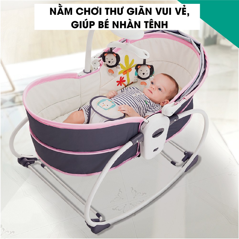 Nôi rung bập bênh kiêm xách tay và ngủ chung giường bố mẹ cho bé 5 trong 1 Mastela 6037 - nhạc trắng