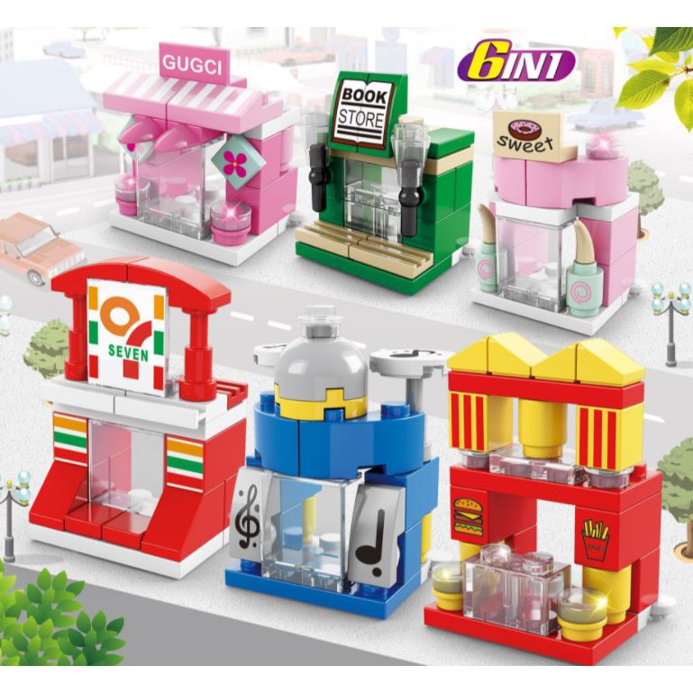 BỘ ĐỒ CHƠI XẾP HÌNH LEGO 6 IN 1 137 CHI TIẾT MÔ HÌNH 6 CỬA HÀNG