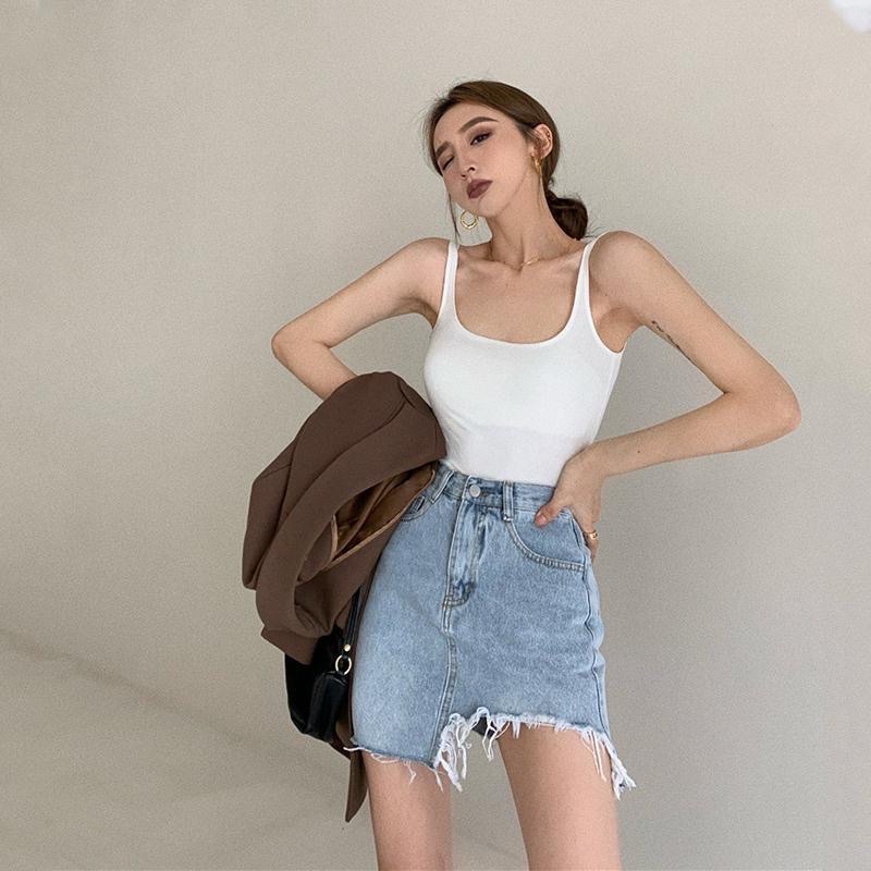 Chân váy jean rách kiểu dáng ngắn màu xanh nhạt phong cách sexy cá tính sẵn S,M