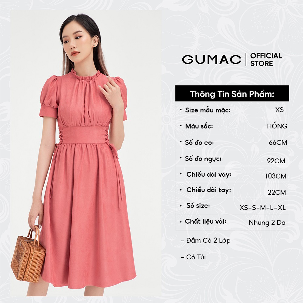 [Mã WABRGU155 giảm 15% tối đa 50k đơn 199k] Đầm xòe nữ đan eo nhún cổ GUMAC màu hồng phong cách vintage DB423 | BigBuy360 - bigbuy360.vn