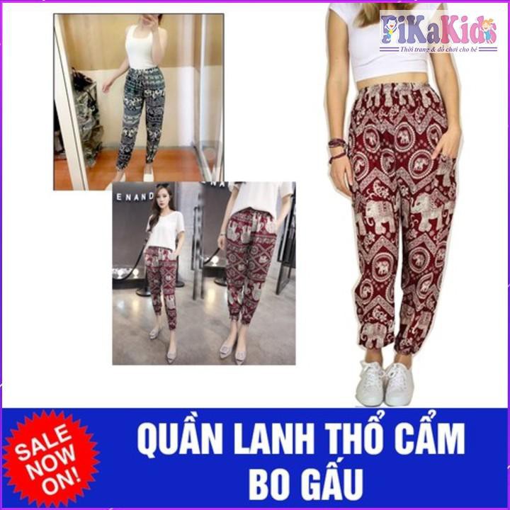 SỈ LẺ Quần lanh bom thổ cẩm bo gấu Alibaba Lanh loại 1 hàng bán shop