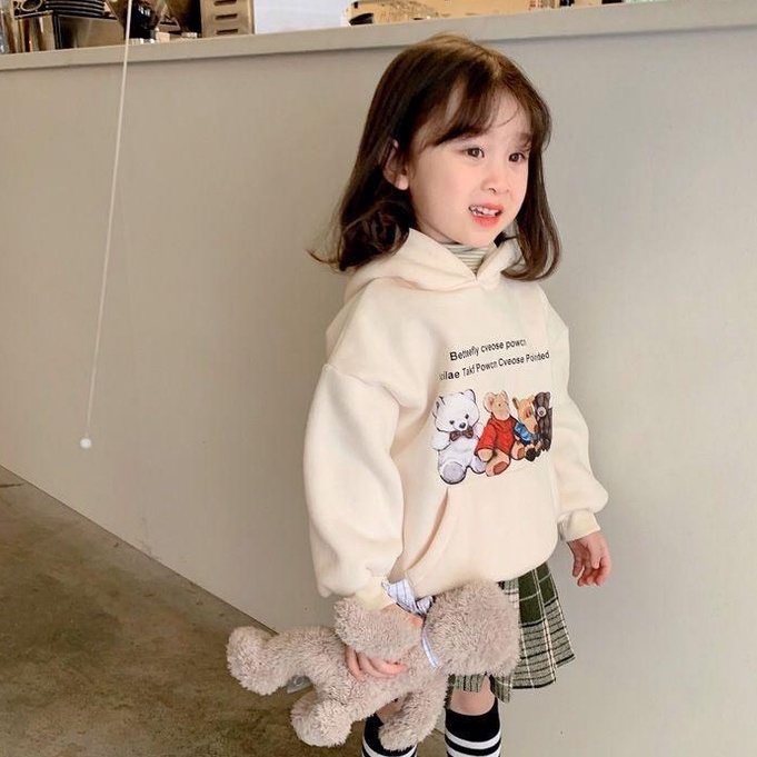 Áo hoodie bé gái Con Xinh phom rộng nỉ hình in NHỮNG CHÚ GẤU,thời trang thu đông dành cho bé từ 4 đến 10 tuổi