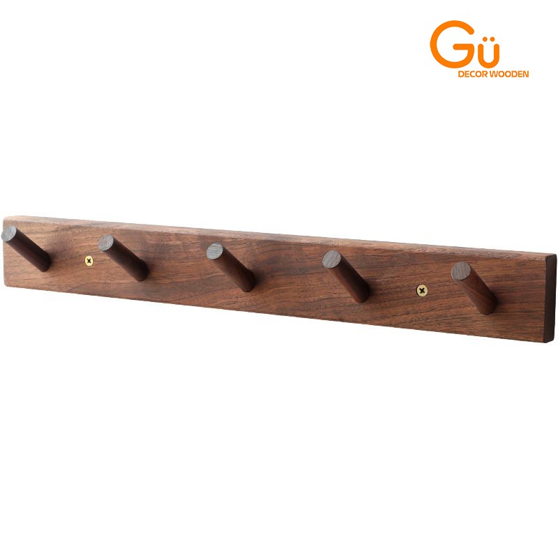 Móc gỗ gắn tường, Móc treo đồ đa năng tiện dụng Gu Decor Wooden dán keo,vít đinh