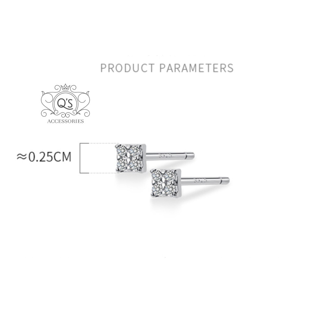 Bông tai bạc 925 vuông nhỏ đính đá khuyên nam nữ nụ mini S925 SQUARE Silver Earrings QA SILVER EA201005