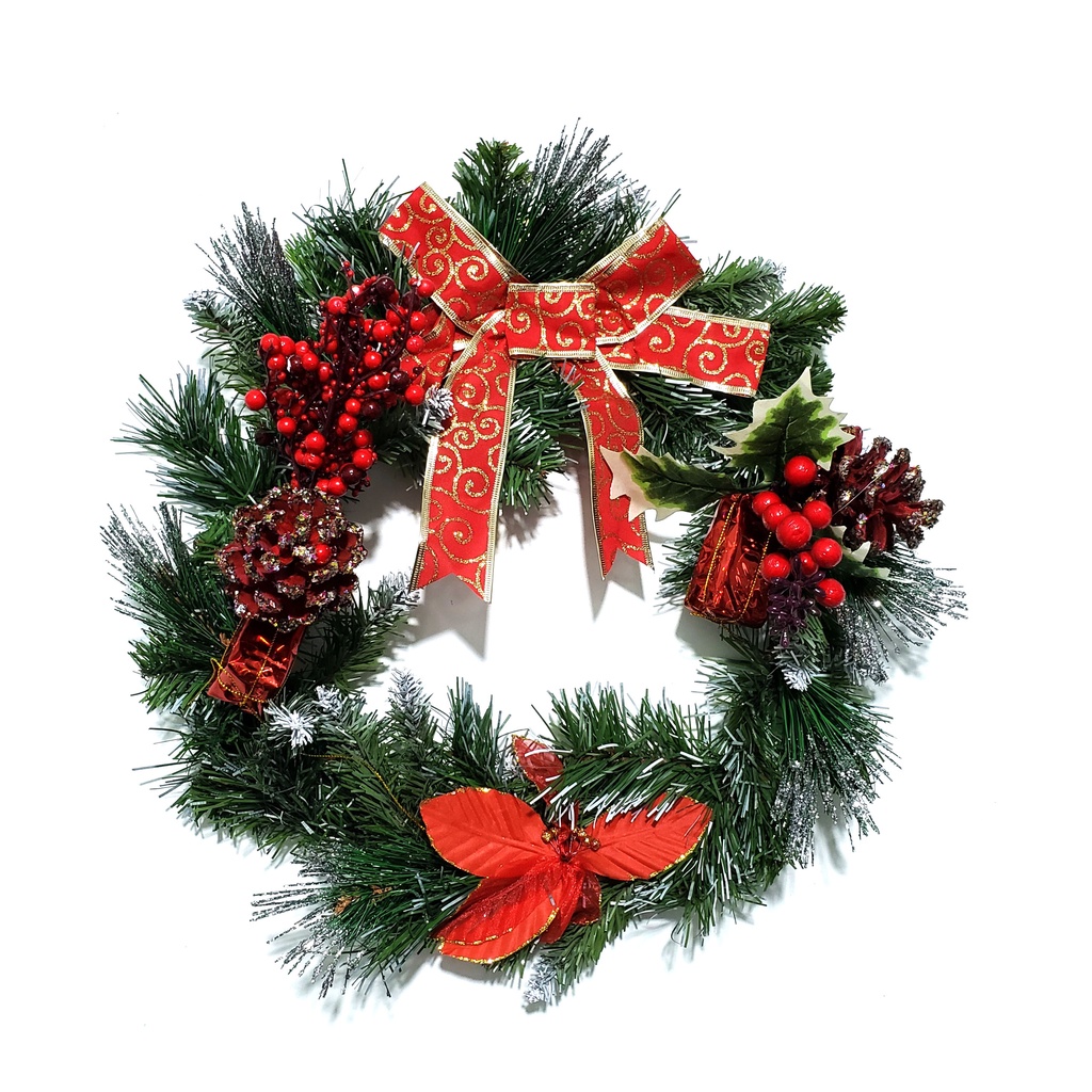 Vòng nguyệt quế giáng sinh treo cửa trang trí noel Gắn Trái Thông 4 Loại Lá hàng Việt Nam chất lượng cao