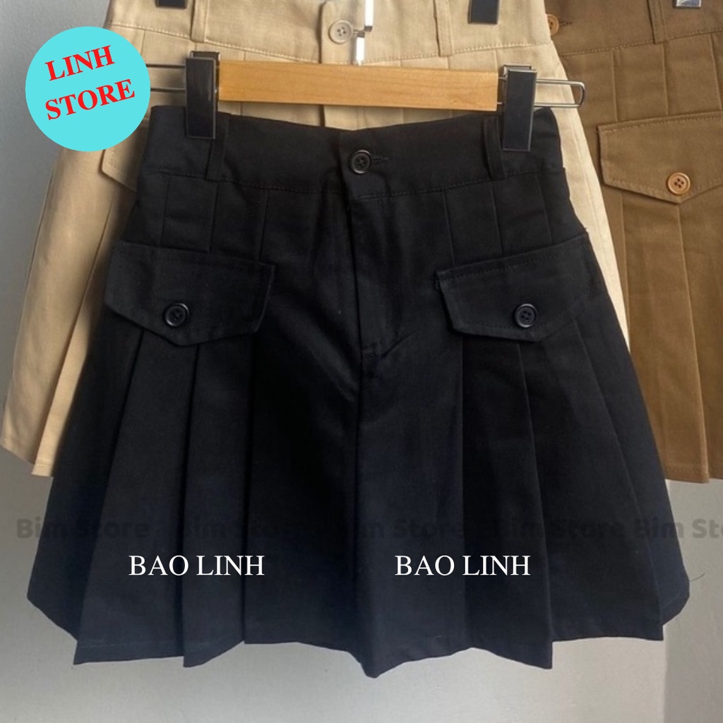 Chân Váy Kaki Linh Store Dáng Chữ A Xòe Xếp Ly Khóa Thật Cạp Chun Có Lót Trong Chống Lộ Mặc Đi Làm Đi Chơi, Chân Váy Kak
