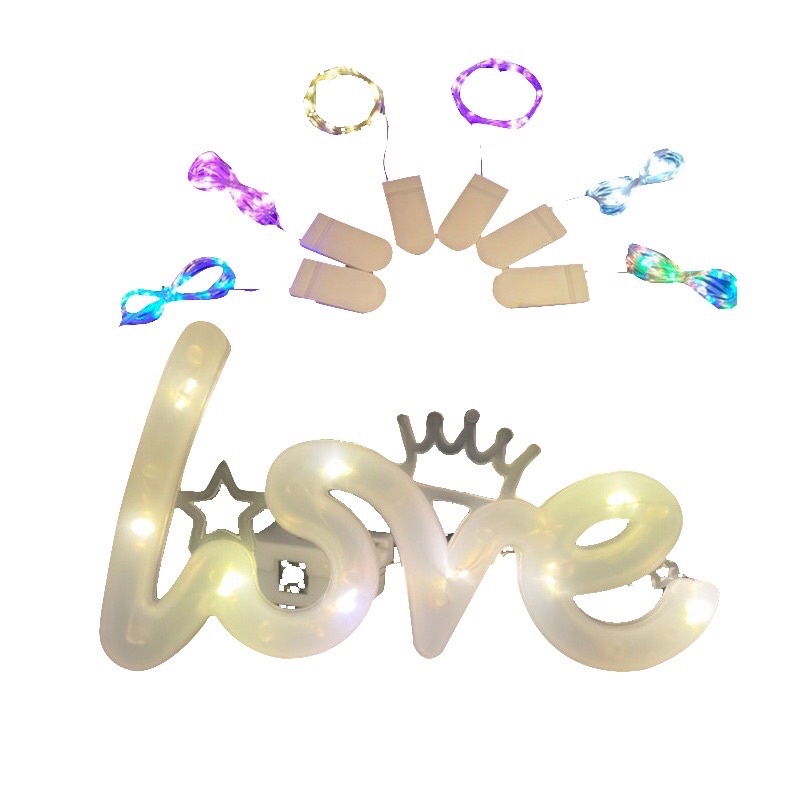 Đèn Led chữ LOVE chạy pin đèn đom đóm trang trí bánh kem, phụ kiện sinh nhật