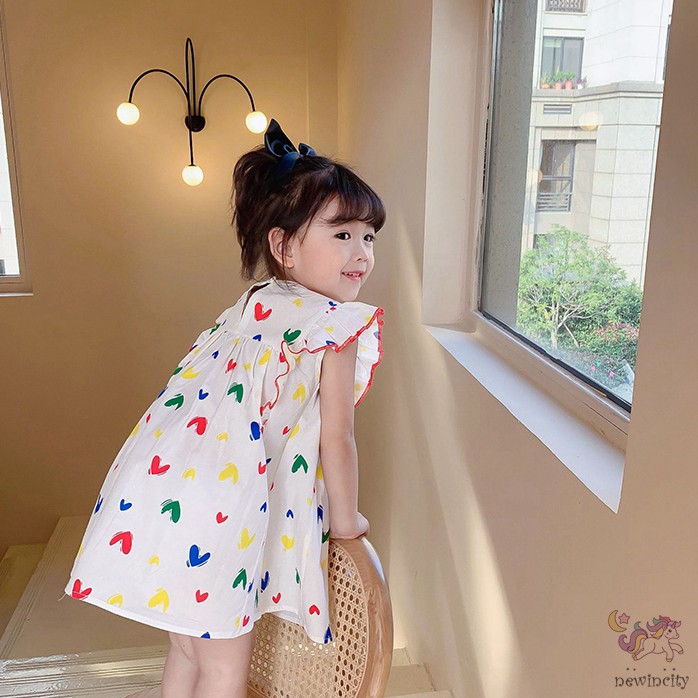 Đầm In Hình Trái Tim Phong Cách Hàn Quốc Thời Trang Cho Bé Gái