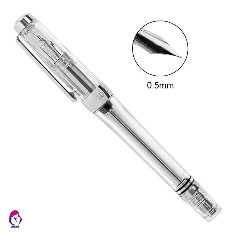 Transparent Piston Fountain Pen Clear Ink Pen EF F Nib Extra Fine Large Capacity Writing