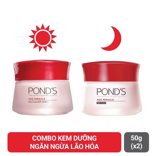 Combo kem dưỡng da Ponds Age Miracle Ngăn ngừa lão hóa Ngày 50g + Đêm 50g