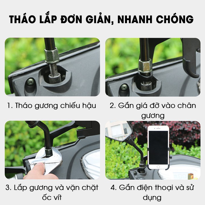 Kẹp điện thoại xe máy full kim loại gắn gương chiếu hậu xe máy C2