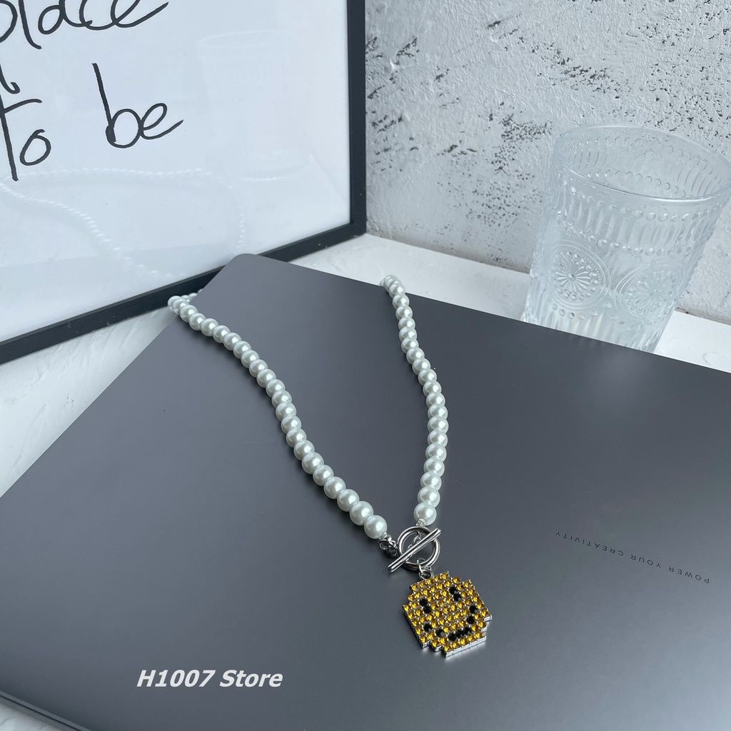 vòng cổ Mặt Hình Mặt Cười Đính Ngọc Trai Thời Trang Hip Hop Cho Cặp Đôi