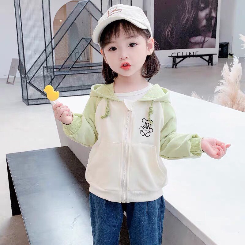 Áo khoác dài tay có mũ trùm đầu dành cho bé gái, chất vải da cá mềm mịn, mặc mát, khả năng đàn hồi và co giãn tốt