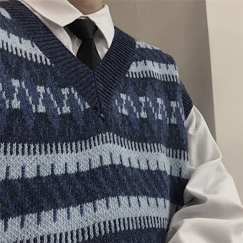 Áo Sweater Không Tay Dáng Rộng Phong Cách Retro Hàn Quốc Dành Cho Nam Và Nữ